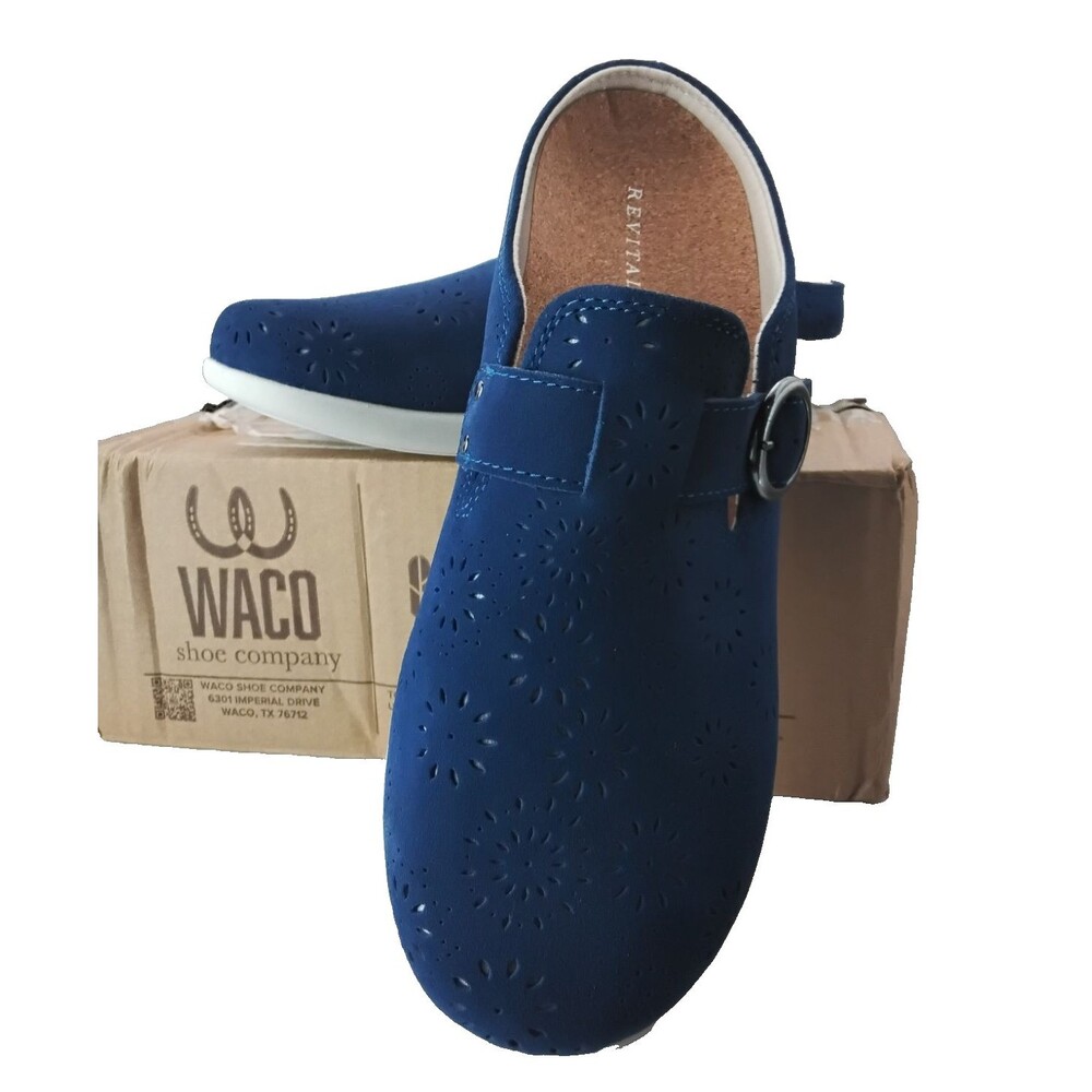 New Waco Revitalign Ridgeway Peacoat Blue Slip On Clog Womens 9.5 Orthopedic NIB